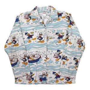 Vintage Disney Mickey Mouse Donald Duck Button Front Long Sleeve Pajama Shirt S